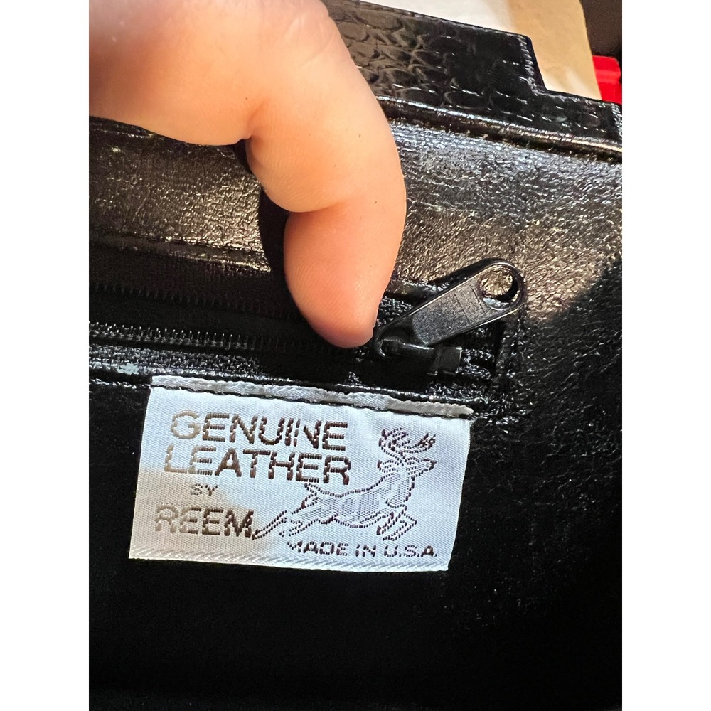 Reem Medium Top Handle Bag Black Croc Embossed Leather Vintage Gold Hardware USA - Picture 7 of 8